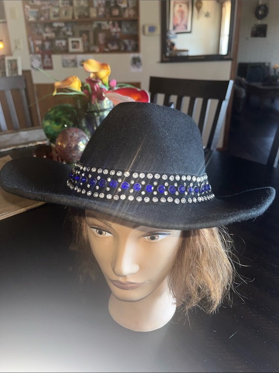 Peter Grimm Black Wide-Brim Wool Hat with Rhinestone & Blue Accent Band main image 10